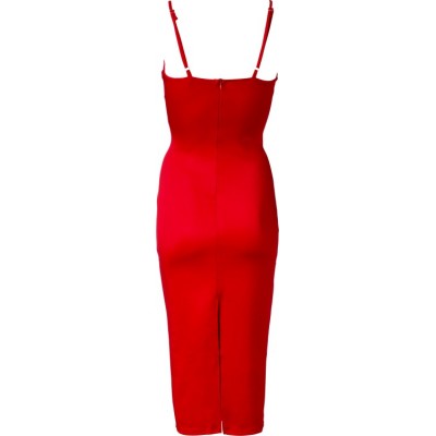 'Abia' red midi dress with deep v-neck